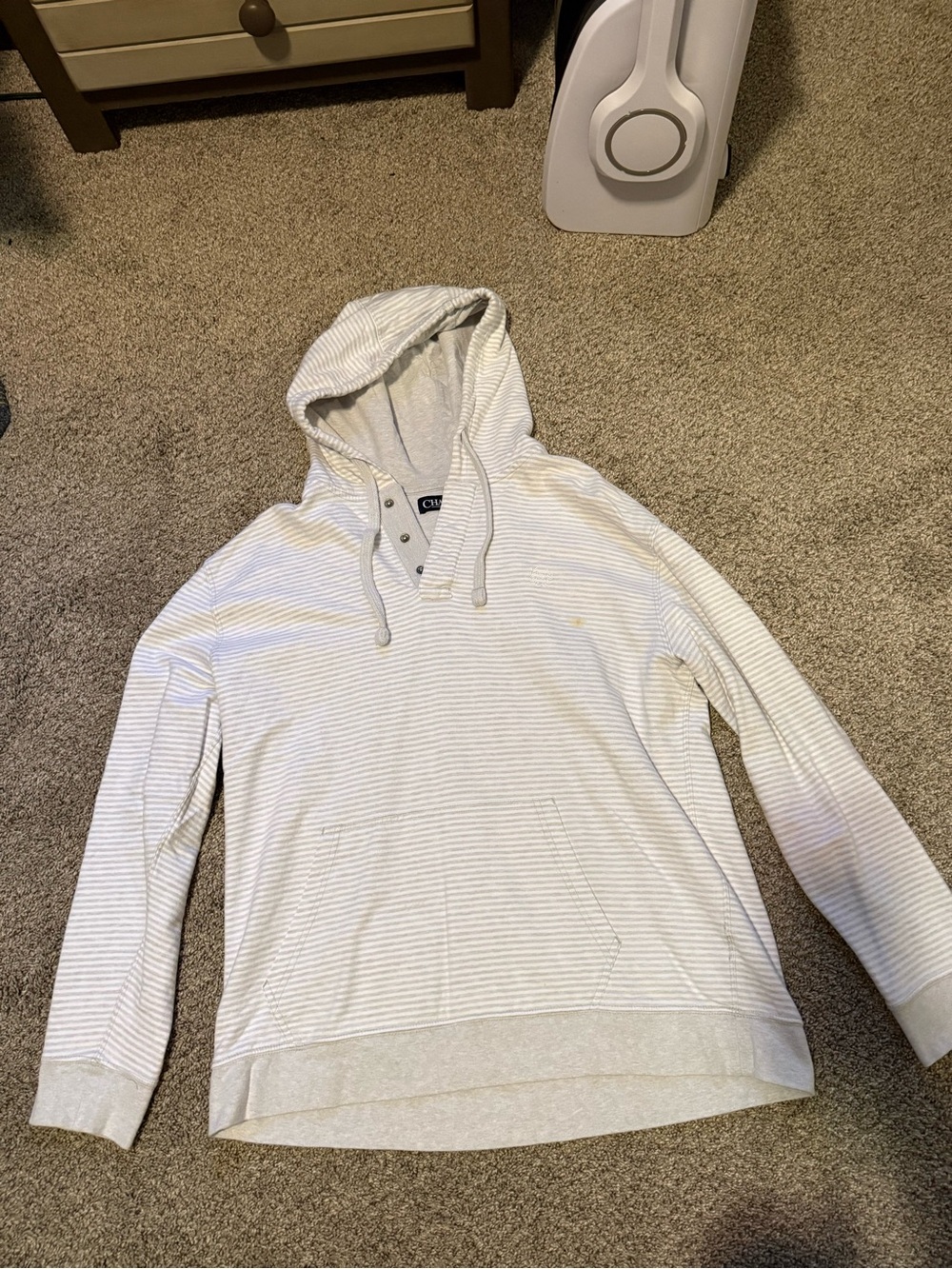 Ralph Lauren Cream and Light Gray Striped Men’s Hooded Pullover